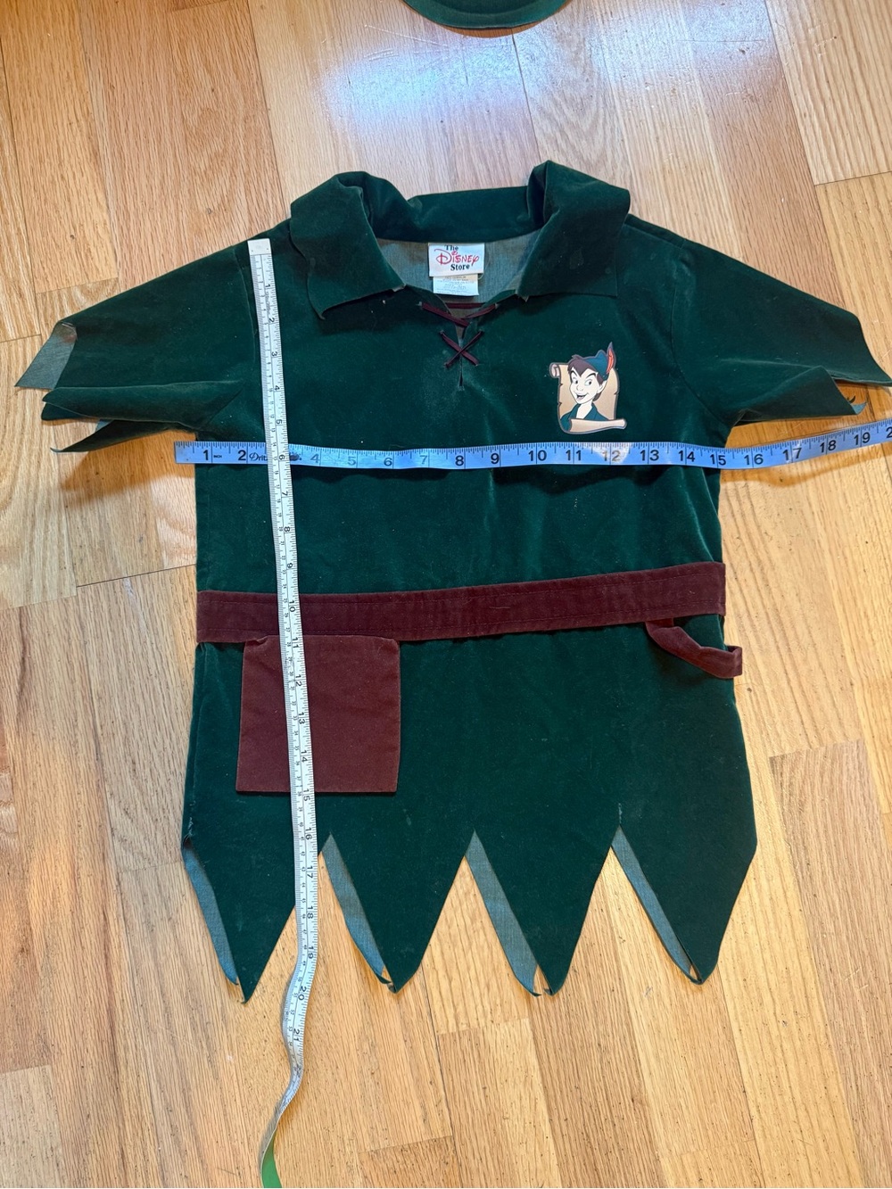 Disney Green Peter Pan Costume with Brown Belt and Feathered Hat - Picture 6 of 13